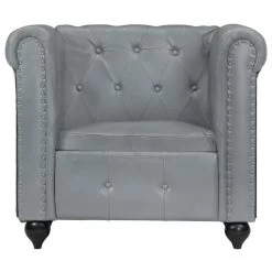 VidaXL Fauteuil Chesterfield-stijl Echt Leer Grijs -Beste Fauteuil Winkel 05b5b3eb5a20435c9d693b9e4690bed0