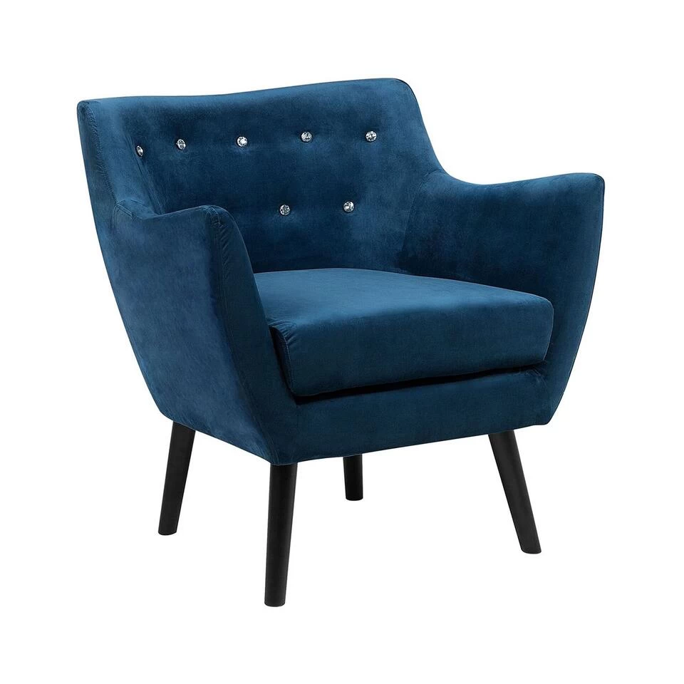 Beliani Fauteuil DRAMMEN - Blauw Fluweel 3 Beliani Fauteuil DRAMMEN - Blauw Fluweel