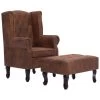 VidaXL Fauteuil En Voetenbank Chesterfield-stijl Kunstsuède Bruin -Beste Fauteuil Winkel 1000043925