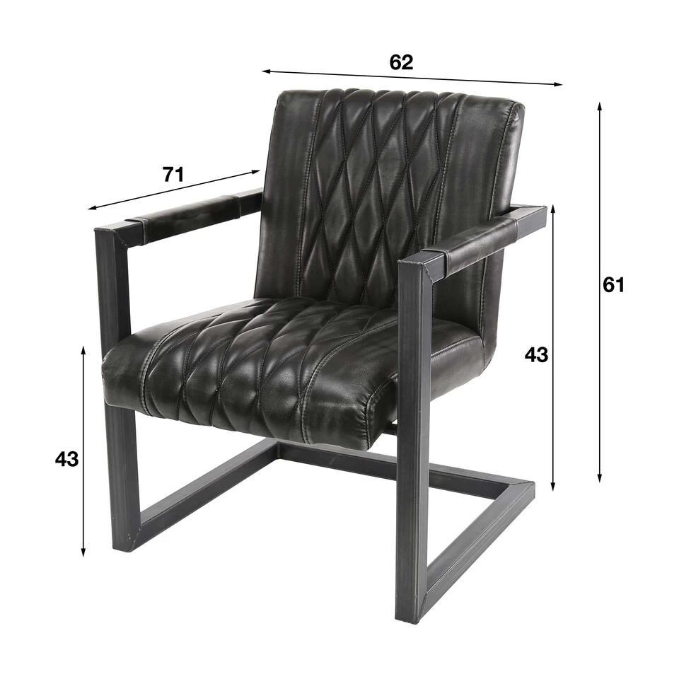 Giga Meubel Fauteuil Pu-Leer Zwart - 62x71x81cm - Stalen Onderstel 5 Giga Meubel Fauteuil Pu-Leer Zwart - 62x71x81cm - Stalen Onderstel - Afbeelding 3