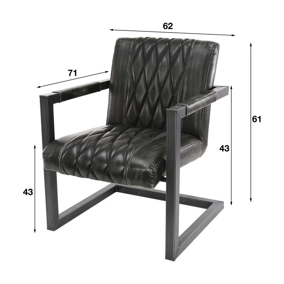Giga Meubel Fauteuil Pu-Leer Zwart - 62x71x81cm - Stalen Onderstel 6 Giga Meubel Fauteuil Pu-Leer Zwart - 62x71x81cm - Stalen Onderstel - Afbeelding 4