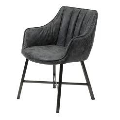 Giga Meubel Eetkamerfauteuil Zwart - PU-Leer - RVS Onderstel
