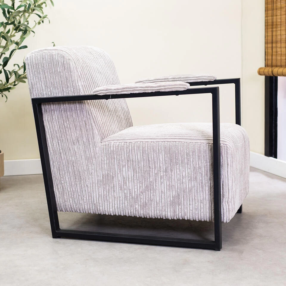 Moderne Fauteuil Madeline Ribstof Lichtgrijs - Stof - Grijs 4 Moderne Fauteuil Madeline Ribstof Lichtgrijs - Stof - Grijs - Afbeelding 2