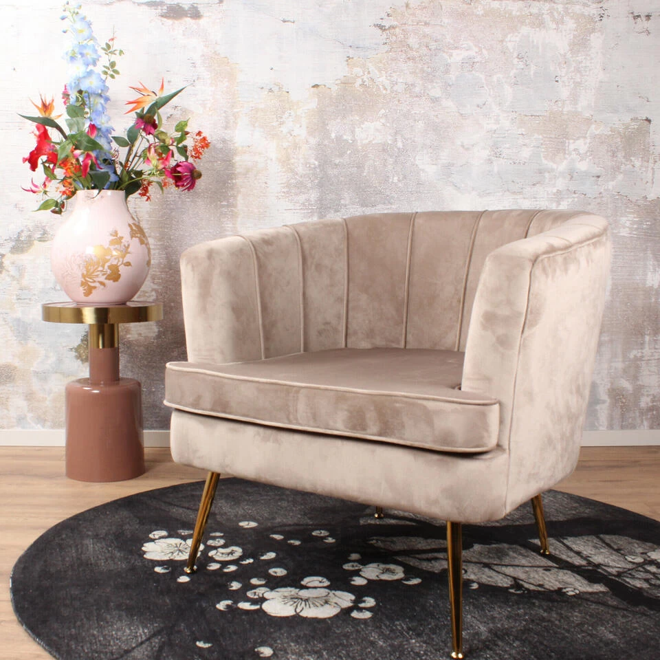 DS4U® Norah Fauteuil Velvet - Stof - Beige 4 DS4U® Norah Fauteuil Velvet - Stof - Beige - Afbeelding 2