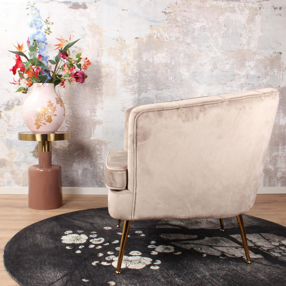 DS4U® Norah Fauteuil Velvet - Stof - Beige 5 DS4U® Norah Fauteuil Velvet - Stof - Beige - Afbeelding 3