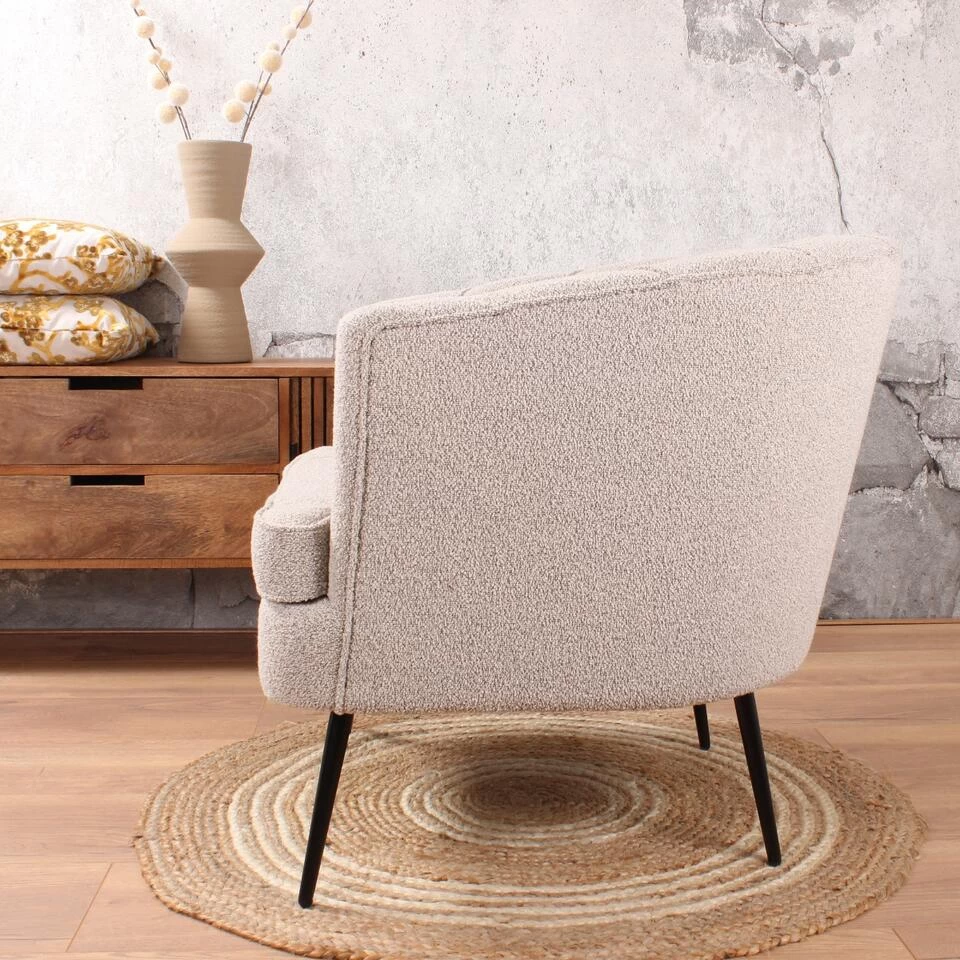 DS4U® Norah Fauteuil Bouclé - Stof - Taupe 6 DS4U® Norah Fauteuil Bouclé - Stof - Taupe - Afbeelding 4