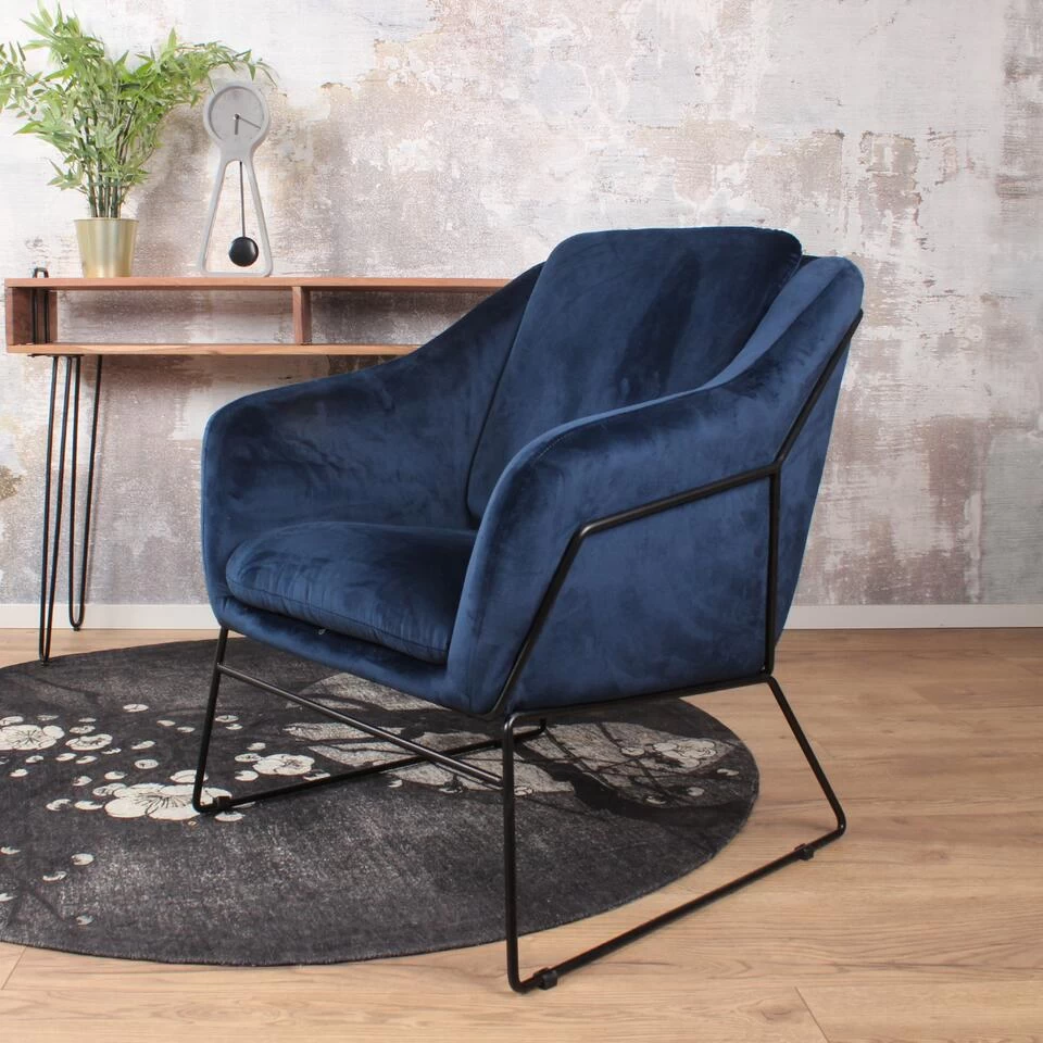 DS4U® Antonio Fauteuil Velvet - Stof - Blauw 4 DS4U® Antonio Fauteuil Velvet - Stof - Blauw - Afbeelding 2
