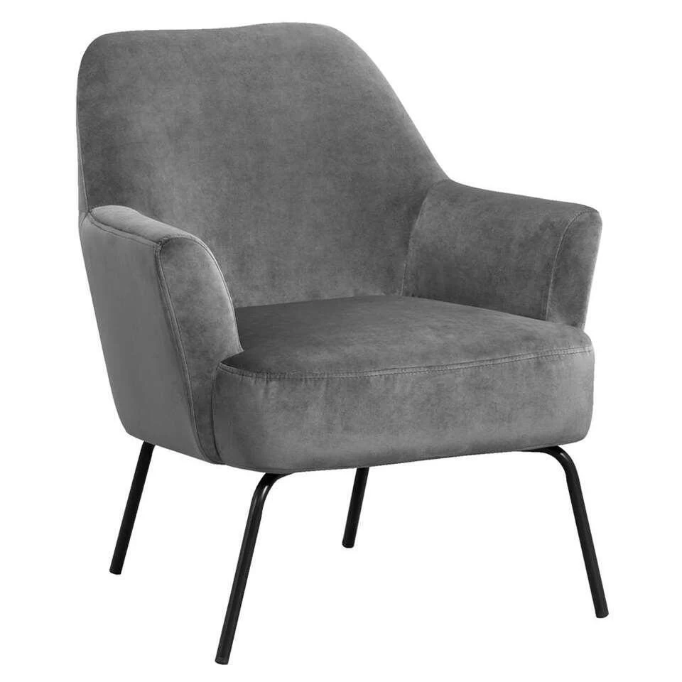 Fauteuil Hamburg - Fluweel - Donkergrijs 4 Fauteuil Hamburg - Fluweel - Donkergrijs - Afbeelding 2