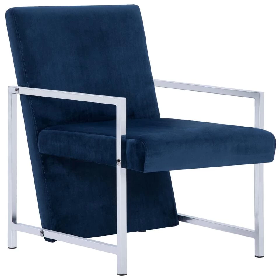 VidaXL Fauteuil Met Chromen Poten Fluweel Blauw 3 VidaXL Fauteuil Met Chromen Poten Fluweel Blauw