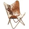 VidaXL Vlinderstoel Echt Geitenleer Bruin En Wit -Beste Fauteuil Winkel 1585553588