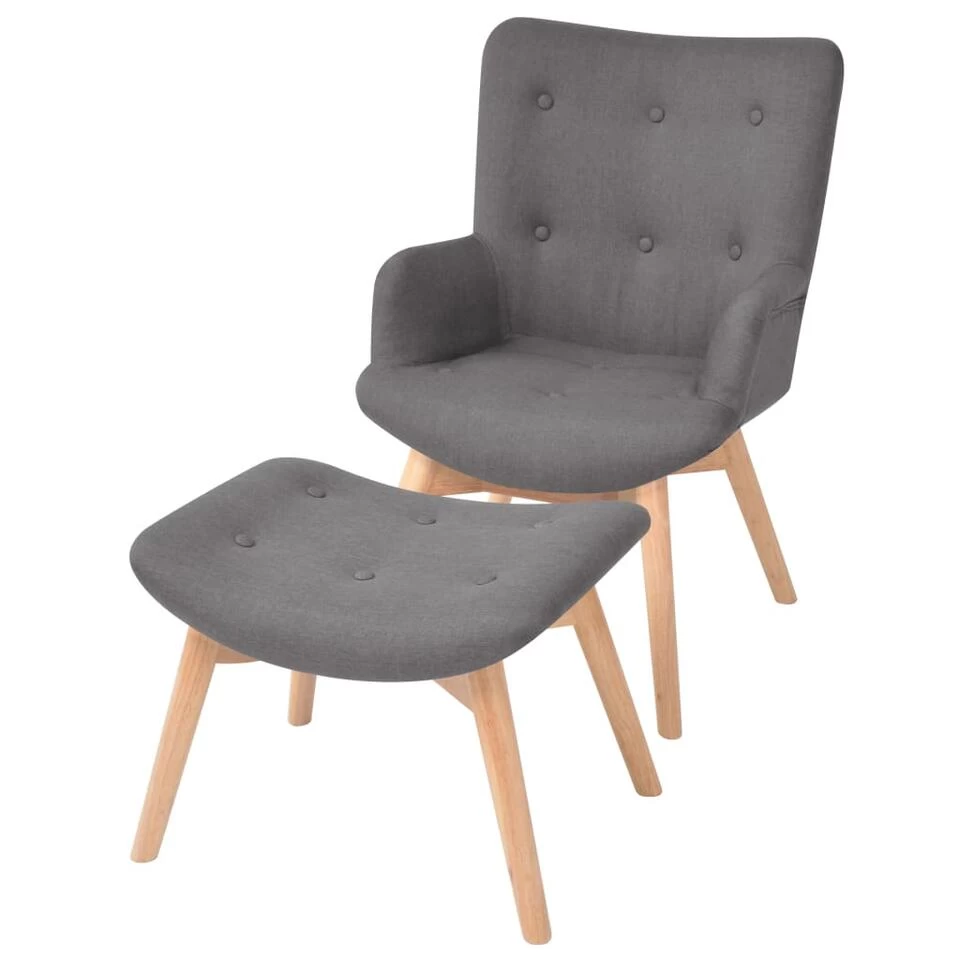 VidaXL Fauteuil Met Voetenbankje Stof Grijs 3 VidaXL Fauteuil Met Voetenbankje Stof Grijs