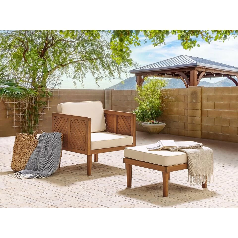 Beliani Fauteuil BARATTI - Lichte Houtkleur Acaciahout 4 Beliani Fauteuil BARATTI - Lichte Houtkleur Acaciahout - Afbeelding 2