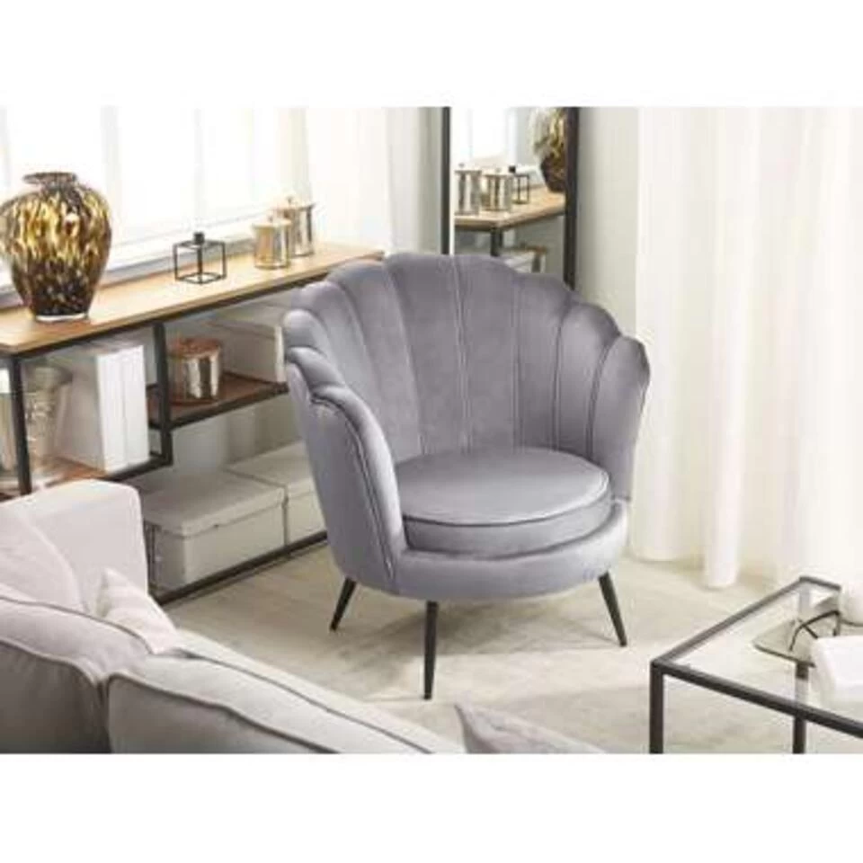 Beliani Cocktailstoel LOVIKKA - Grijs Fluweel 4 Beliani Cocktailstoel LOVIKKA - Grijs Fluweel - Afbeelding 2