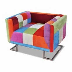 VidaXL Fauteuil Met Patchwork Ontwerp En Verchroomde Poten Kubus Stof -Beste Fauteuil Winkel 7135fe78caa84f81bf798f7e9af8c5d6