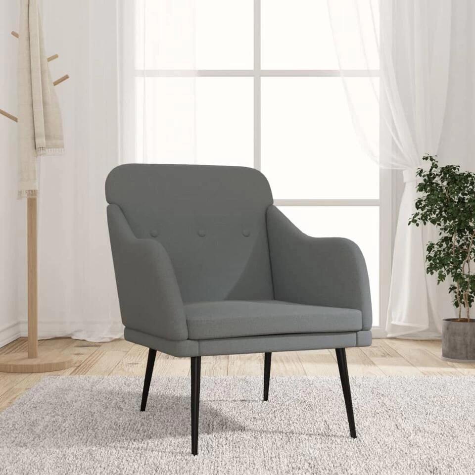 VidaXL Fauteuil 63x76x80 Cm Stof Donkergrijs 4 VidaXL Fauteuil 63x76x80 Cm Stof Donkergrijs - Afbeelding 2