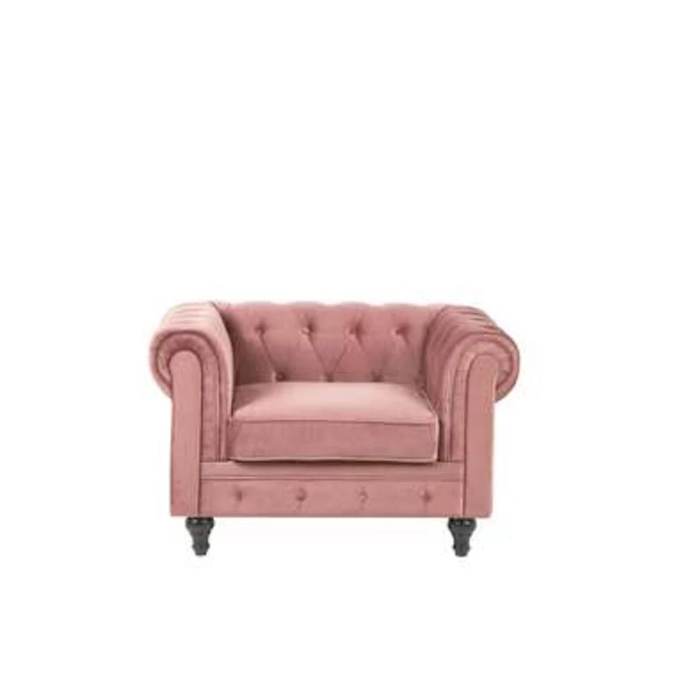 Beliani Fauteuil CHESTERFIELD - Roze Fluweel 5 Beliani Fauteuil CHESTERFIELD - Roze Fluweel - Afbeelding 3