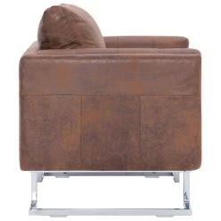 VidaXL Fauteuil Kubus Kunstsuède Bruin -Beste Fauteuil Winkel c00f837086fb49d7a94649e03d1c4756