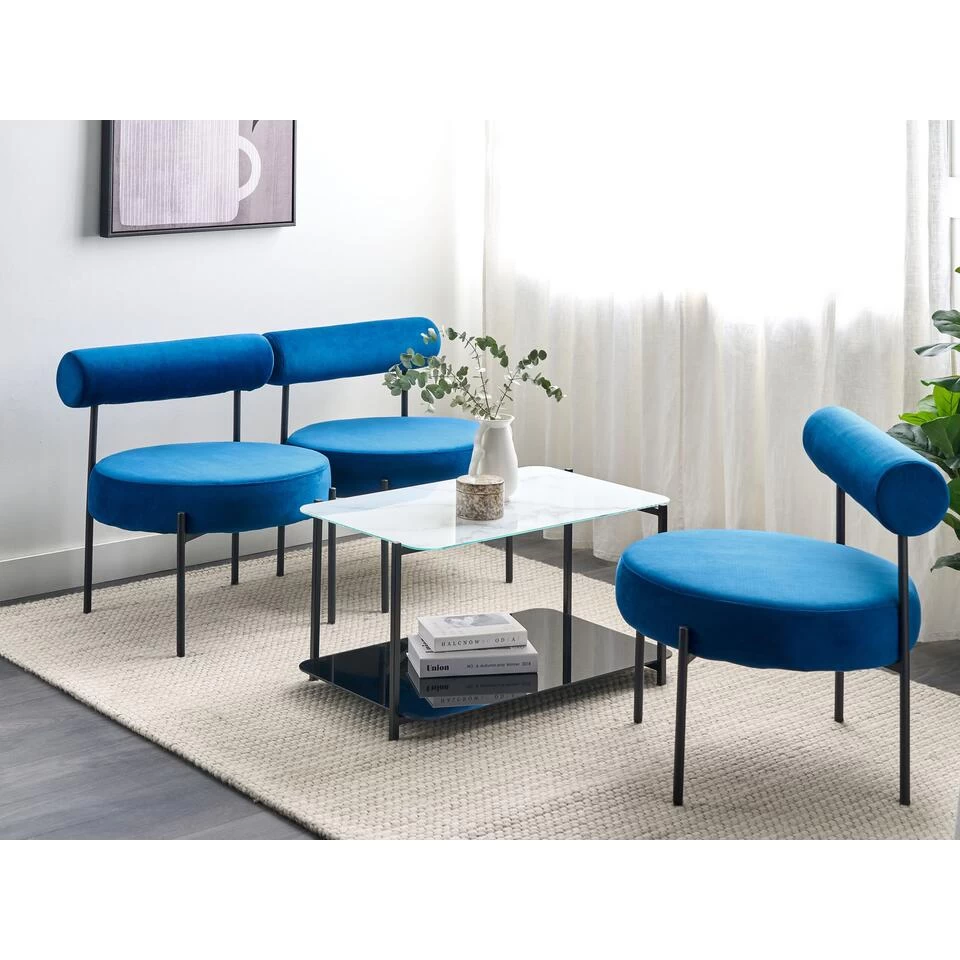 Beliani Fauteuil ALPHA - Blauw Fluweel 4 Beliani Fauteuil ALPHA - Blauw Fluweel - Afbeelding 2