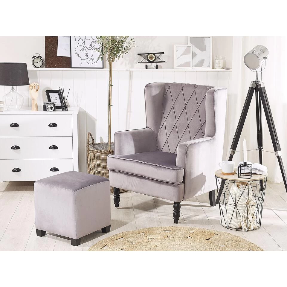 Beliani Fauteuil SANDSET - Grijs Fluweel 4 Beliani Fauteuil SANDSET - Grijs Fluweel - Afbeelding 2