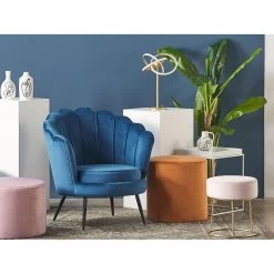 Beliani Cocktailstoel LOVIKKA - Blauw Fluweel -Beste Fauteuil Winkel ed6abe69ff6e4712986ebe8bec7e0894