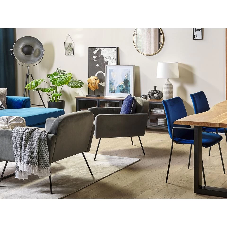 Beliani Fauteuil NARKEN - Grijs Fluweel 6 Beliani Fauteuil NARKEN - Grijs Fluweel - Afbeelding 4