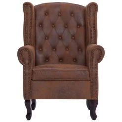 VidaXL Fauteuil En Voetenbank Chesterfield-stijl Kunstsuède Bruin -Beste Fauteuil Winkel f8c67b80f8694d30a4a9e39ef9aa9566