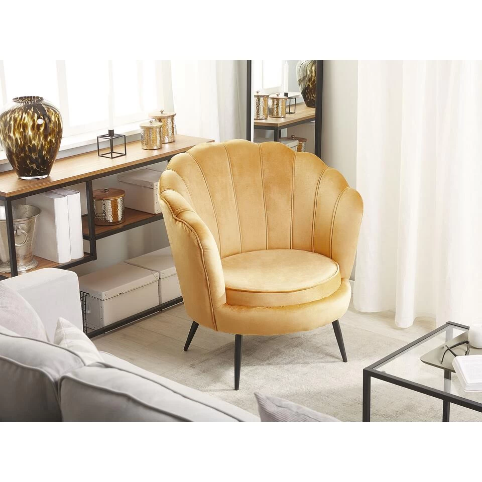 Beliani Cocktailstoel LOVIKKA - Geel Fluweel 4 Beliani Cocktailstoel LOVIKKA - Geel Fluweel - Afbeelding 2